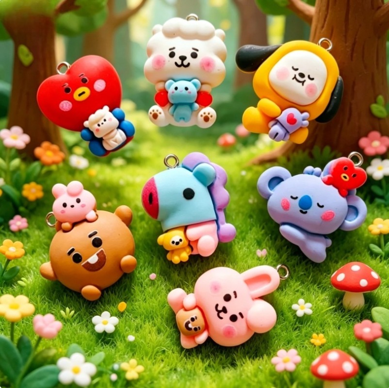 7pcs BT21 Resin Cartoon Charm  - đánh giá và giá Jewelry Making Earring Supplies